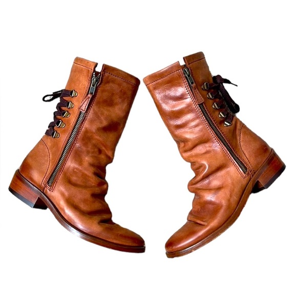 Georgina Goodman Shoes - Georgina Goodman Billy Lace Up Mid Shaft Block Heel Cognac Brown Ankle Boots 6.5